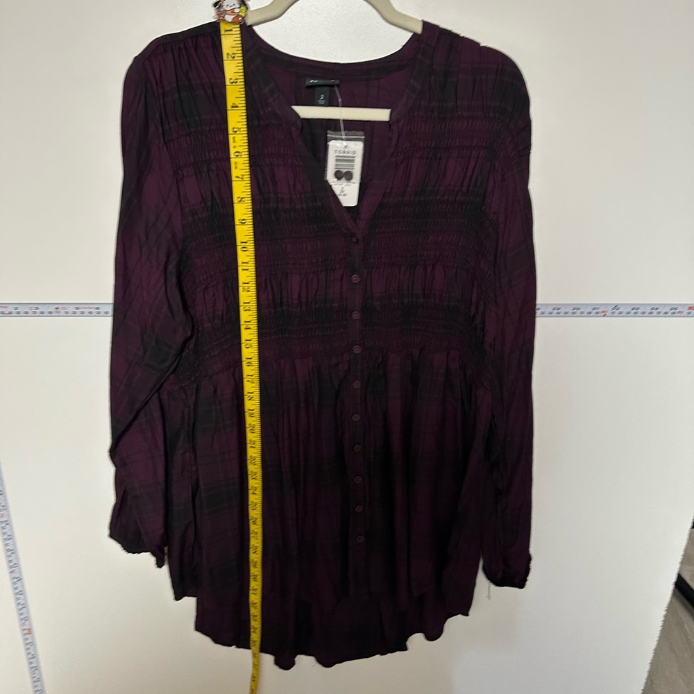 Torrid Red Pleated Long Sleeve Blouse